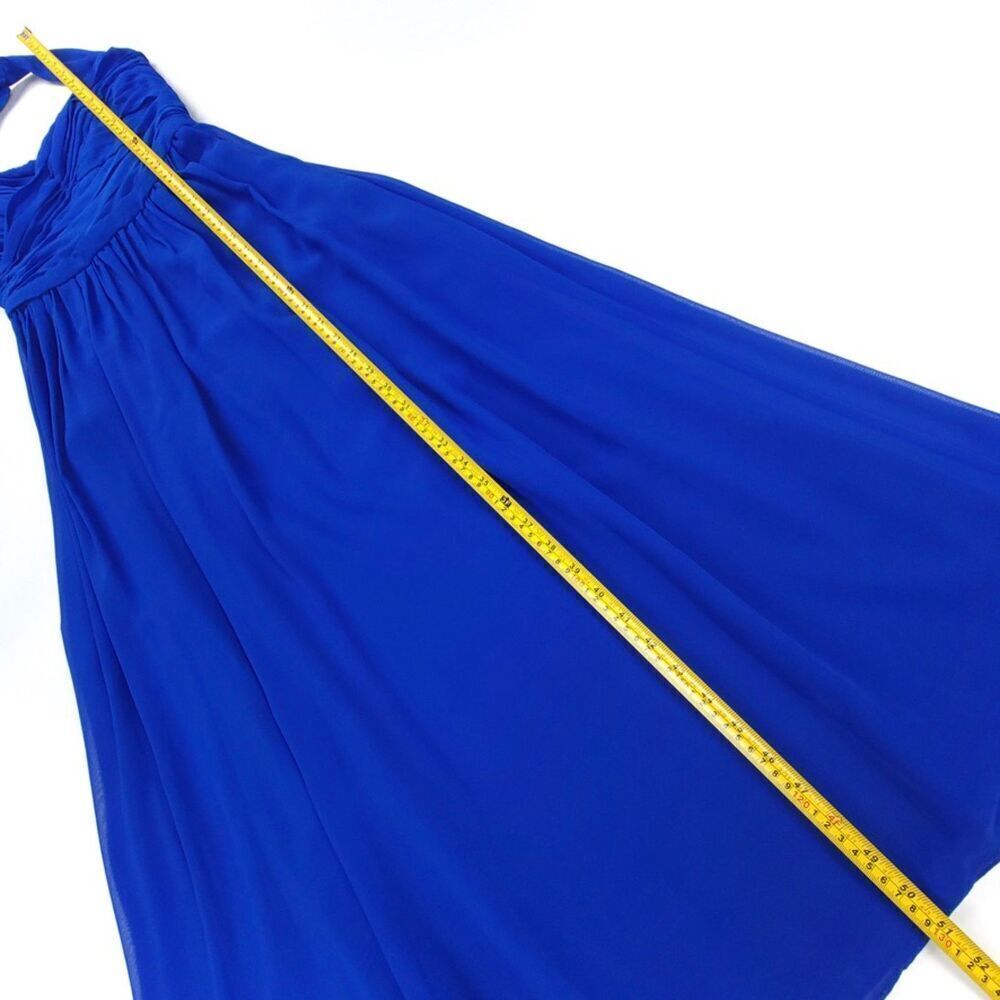 MONIQUE LHUILLIER Chiffon Halter Bridesmaid Gown Maxi Dress Royal Blue 4 Formal - Picture 4 of 8